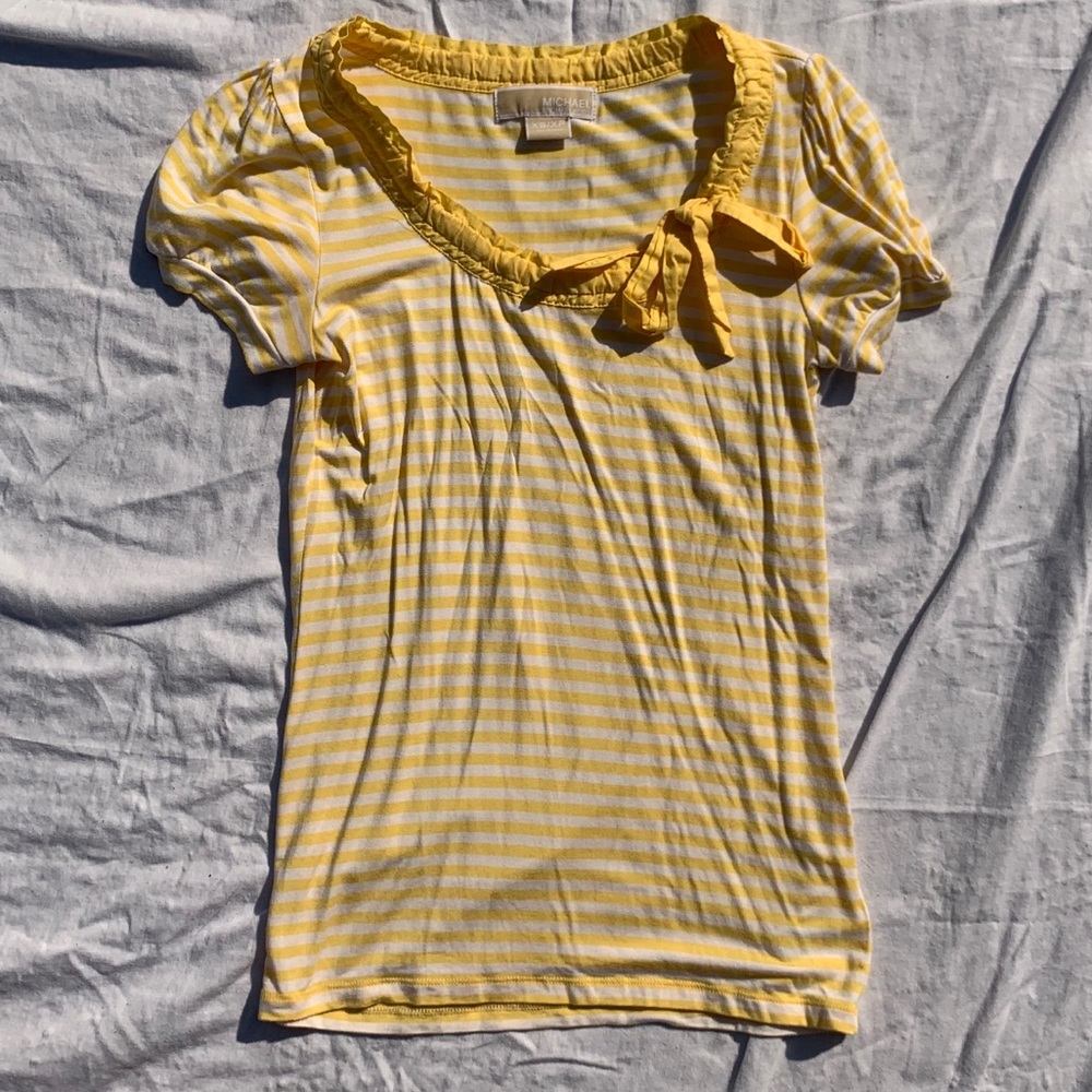 Michael Kors Yellow and White Stripe Bow Top XS